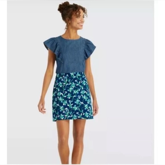 Draper James Dresses & Skirts - Draper James Graceland Cotton Blue Floral A Line Mini Skirt
